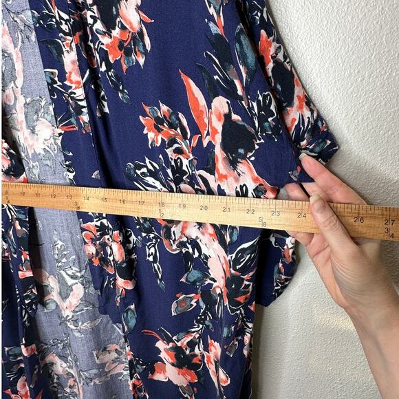 Splendid Navy Orange Ivory Multi Floral Short Sleeve Kimono Duster S - Picture 14 of 15